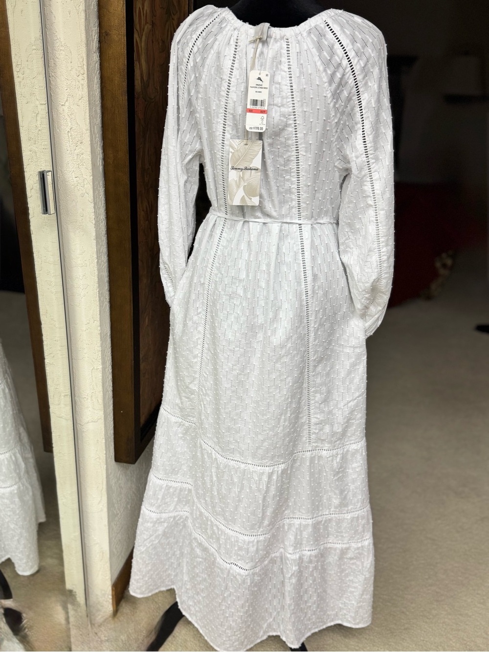 Tommy Bahama White Boho Tie-Neck Maxi Dress size XS NWT - Picture 4 of 8
